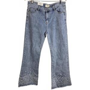 Umgee Light Wash Denim Jeans with Leopard Print Hem Juniors Size 9